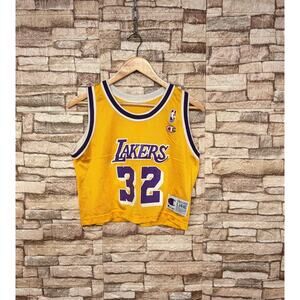 vintage 90s Champion LA Lakers Magic Johnson #32 jersey Womens Crop top Sz M